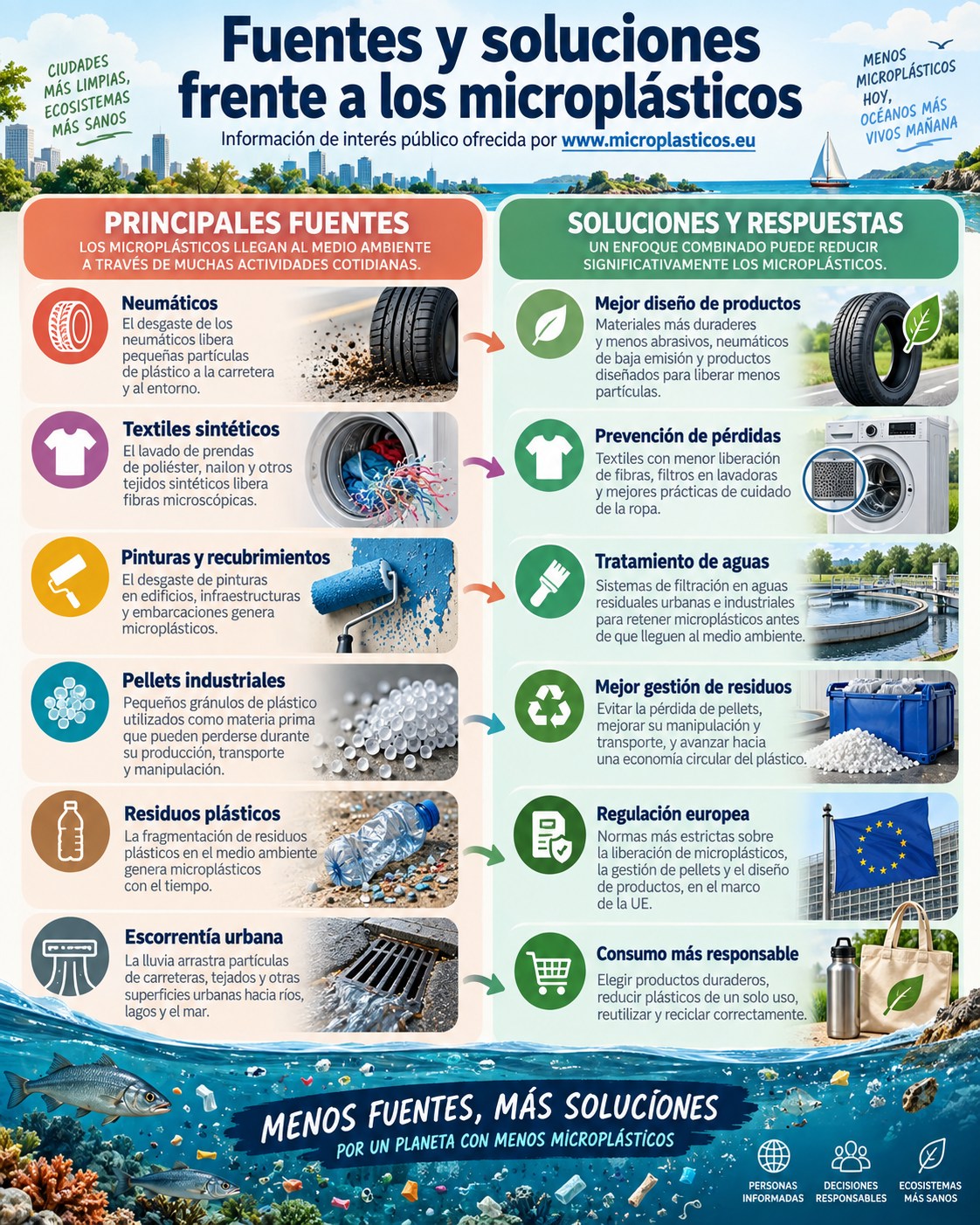Infografía: principales fuentes de microplásticos y soluciones para reducirlas